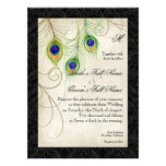 Peacock Feathers Black Damask Wedding Stationery Personalized Announcements