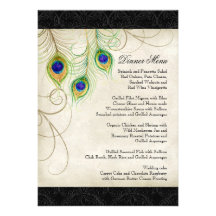 Peacock Feathers Black Damask Wedding Stationery Personalised Invitations