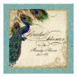 Peacock & Feathers Bridal Shower Invite Aqua Blue