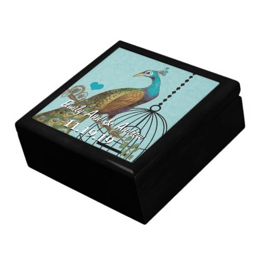 Peacock Feathers Damask Wedding Anniversary Keepsake Boxes