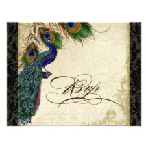 Peacock & Feathers Formal RSVP Response Black Tan Custom Announcements