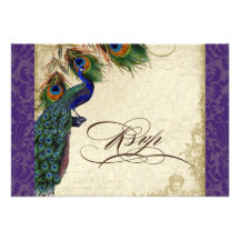 Peacock & Feathers Formal RSVP Response Purple Invitation