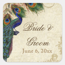 Peacock & Feathers Formal Wedding Favour Seals Tag Sticker