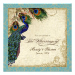 Peacock & Feathers Formal Wedding Invite Aqua Blue