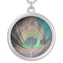 Peacock Feathers on black and turquoise Pendant