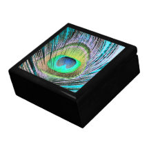 Peacock Feathers on turquoise Jewelry Boxes