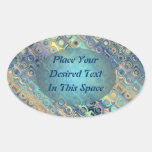 Peacock Feathers Retro Abstract Customisable Text Oval Stickers