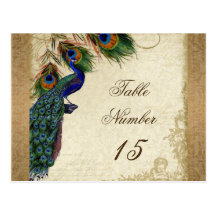 Peacock & Feathers Vintage Gold Look Damask  Swirl Post Cards
