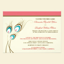 Peacock Feathers Wedding Invitation (coral) invitations