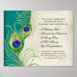 Peacock Feathers Wedding Reception Sign Poster