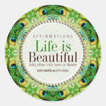 Peacock Fresh Green Geometry Custom Round Sticker
