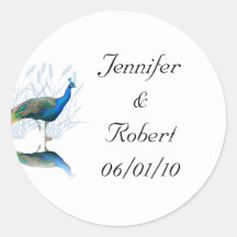 Peacock Garden in Blue and White Round Stickers