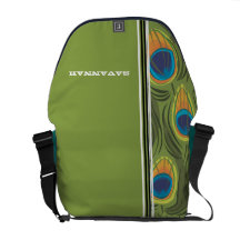 Peacock Pattern Racing Stripe Messenger Bag