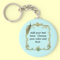 Peacock with Gold Frame Ornate Art Print keychains