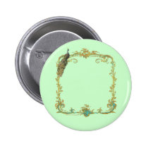 Peacock with Gold Frame "Save the Date" Button Pin buttons