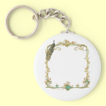Peacock with Gold Frame "Save the Date" Keychain keychains