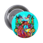 PEACOCKS IN LOVE  MONOGRAM red blue turquase green Pinback Buttons