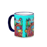PEACOCKS IN LOVE  MONOGRAM red blue turquase green Coffee Mugs