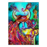 PEACOCKS IN LOVE  red blue turquase green Greeting Cards