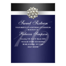 Pearl Blue & Black Sweet 16 Birthday Invitation