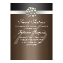 Pearl Brown & Black Sweet 16 Birthday Invitation