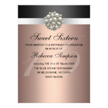 Pearl Pink & Black Sweet 16 Birthday Invitation