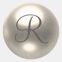 Pearl R monogram wedding seal Round Sticker