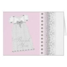 Pearls Gown Baby Girl Pink Christening Thank You Greeting Card