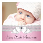 Pearls Pink Black Baby Girl Photo Birth Personalized Announcements