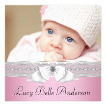 Pearls Pink Black Baby Girl Photo Birth Personalized Announcements