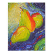 Pears on Dark Blue Background Fine Art Poster Photo Print