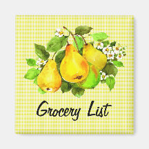 Pears on Yellow Plaid Grocery List Fridge Magnets