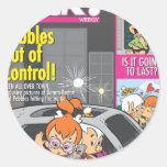 Pebbles and Bam Bam Out of Control Round Stickers