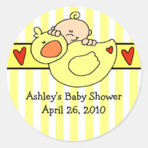 Peeking Baby & Duck Baby Shower Sticker