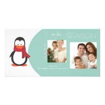 Penguin Blue Green Holiday Photo Card