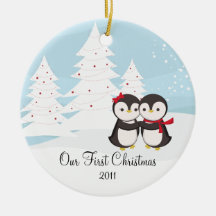 Penguin Couple Love Cute First Christmas Ornament