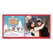 Penguin Family Of 2 Holiday Christmas Photo Card
