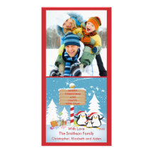Penguin Family Of 3 Holiday Christmas Photo Card
