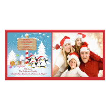 Penguin Family Of 4 Holiday Christmas Photo Card