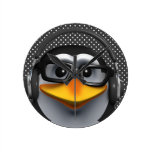 Penguin Headphones Polka Round Wall Clocks