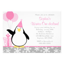 Penguin Snowflakes Winter Onederland Birthday Personalised Invites