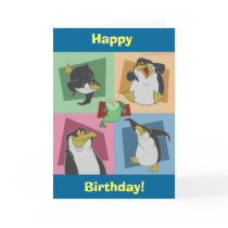 Penguin Squares Birthday Card