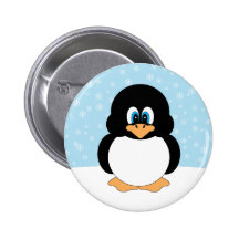 Penguin with Snowflakes Button