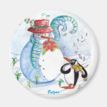 PENGUIN'S SERENADE , white blue red black Fridge Magnet