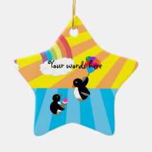 Penguins with ice cream and balloons ornament
