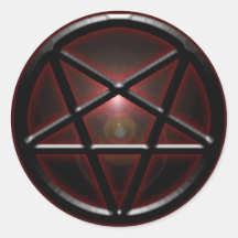 Pentagram Black/Red Shine Round Stickers