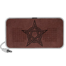 Pentagram - Pagan Magic Symbol on Red Leather Laptop Speakers