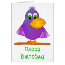 Perky Purple Bird Birthday Greeting Cards