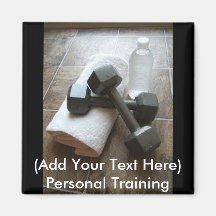 Personal Trainer or Fitness Dumbells Towel & Water Refrigerator Magnets
