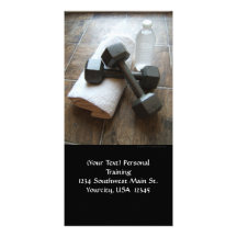 Personal Trainer or Fitness Dumbells Towel & Water Personalized Photo Card